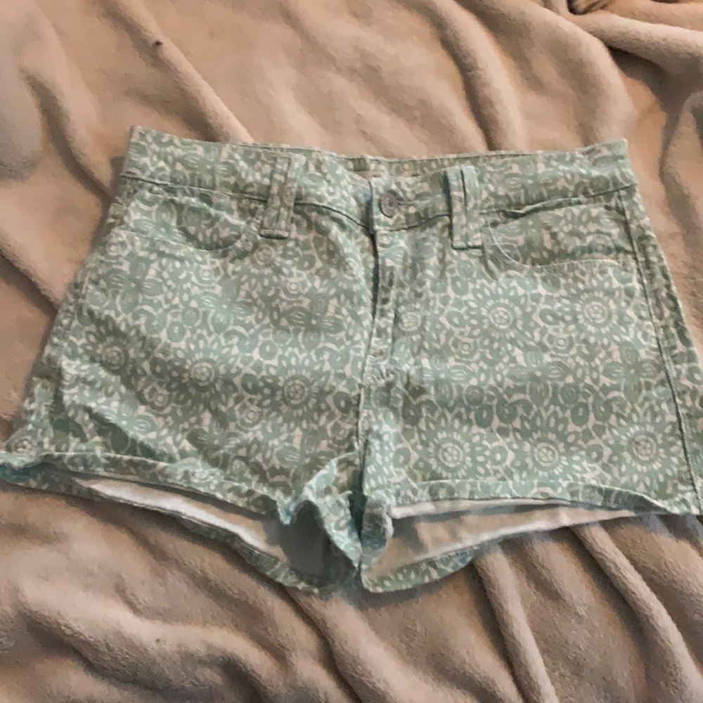 7FAMK Denim Shorts Mint White Lace Floral Print 26